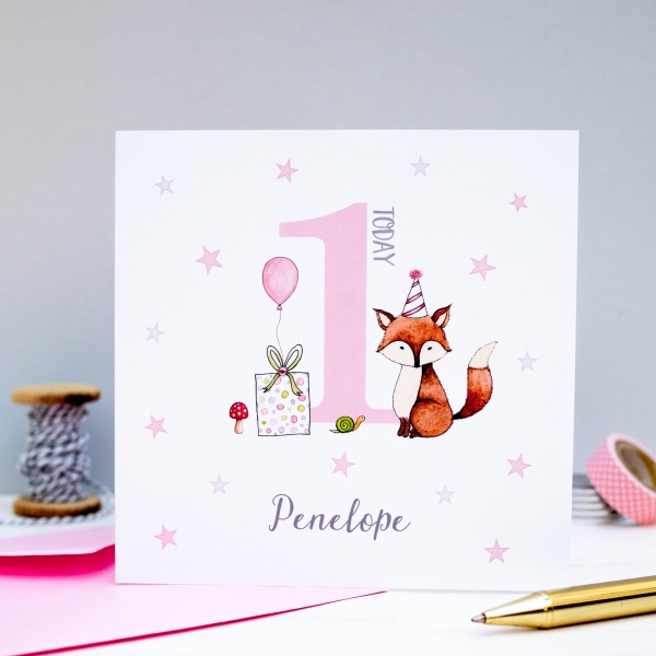 Personalised Girls Birthday Card  Fox - 1st 2nd, 3rd, 4th, 5th